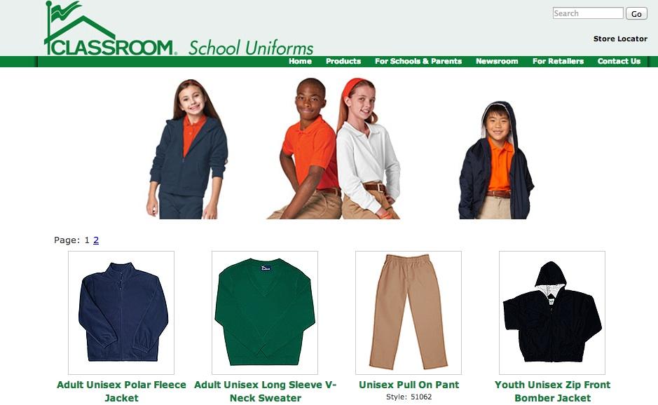 Classroom School Uniforms sells a variety of school uniforms. 
