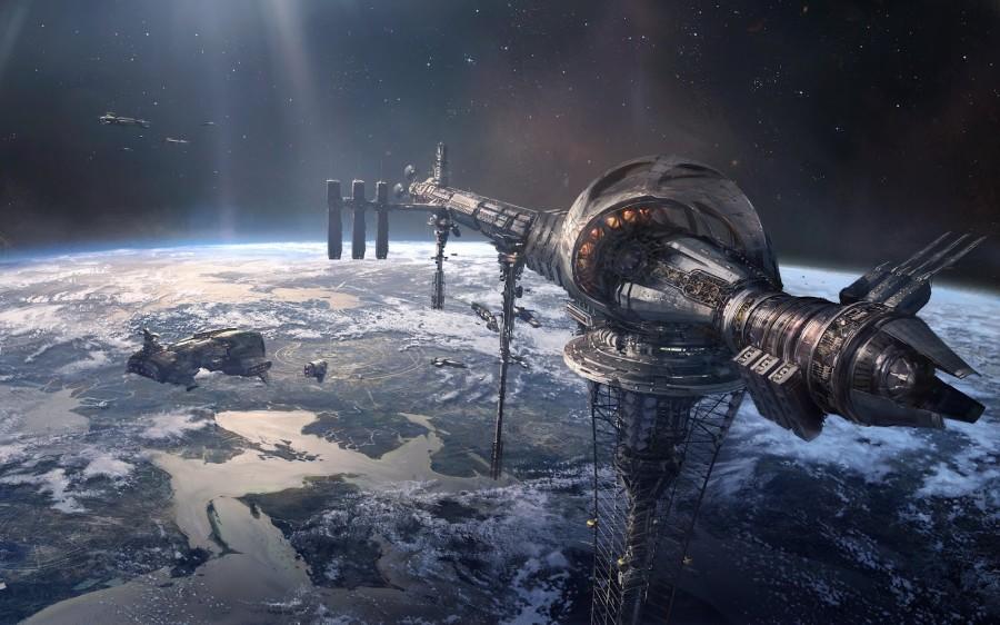 Artist’s depiction of a space elevator