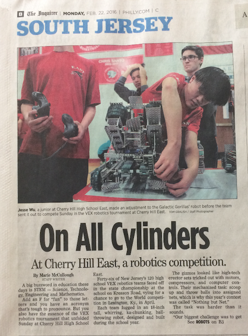 The Cherry Hill East Robotics team is featured here in an edition of the Philadelphia Inquirer.