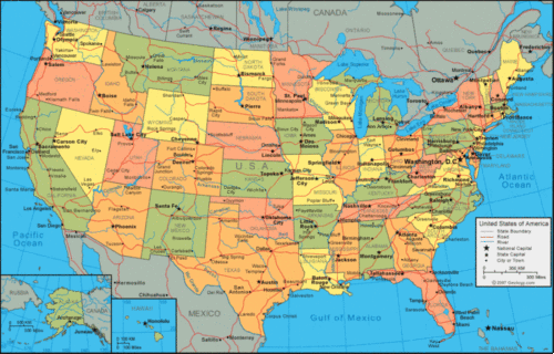 The United States of America map gives high school students a plethora of vacation options.