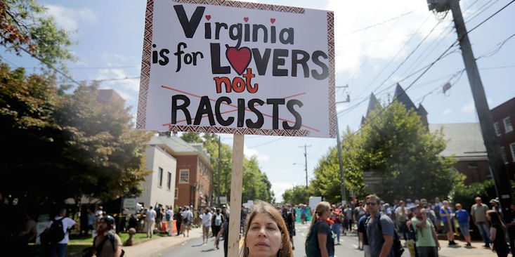 Powerful sign responding to the actions that occurred in Charlottesville, Virginia.