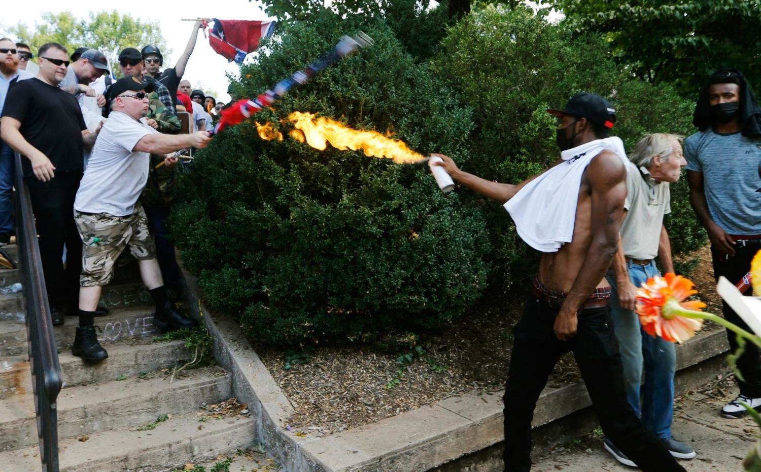 Protestors clashing in Charlottesville, Virginia.