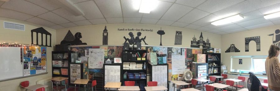 Artwork of famous attractions and authors adorn the walls of various English classrooms. 