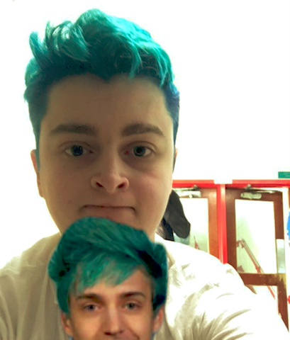 Henry tries bright blue hair out