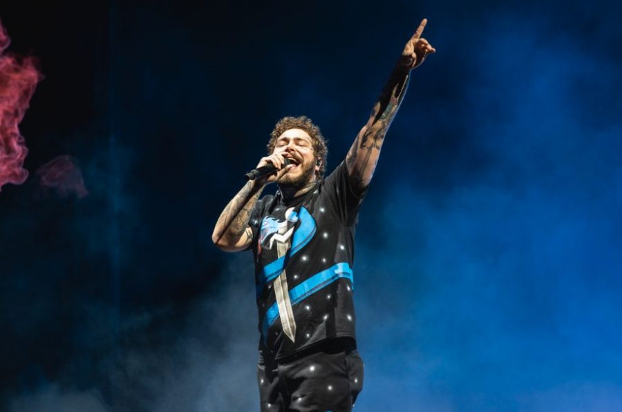 Post Malone performing his new album, Hollywoods Bleeding, at one of his concerts.  