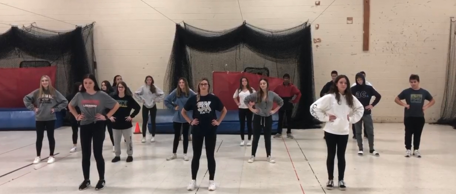 The freshmen class practice their Spirit Week dance.