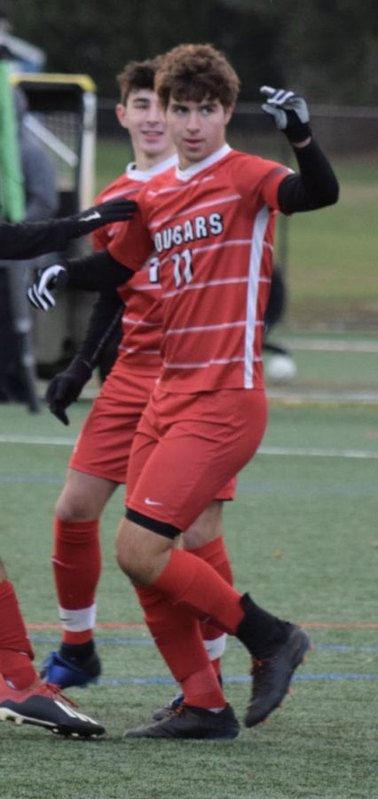 Luke Luehrs (‘21) celebrates after one of his two goals against Vineland in the Group 4 Playoffs.