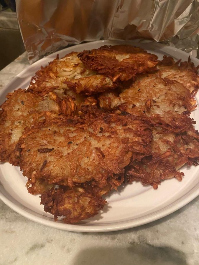 Max Gaffin and his family made the traditional dish, latkes, for Hanukkah. 