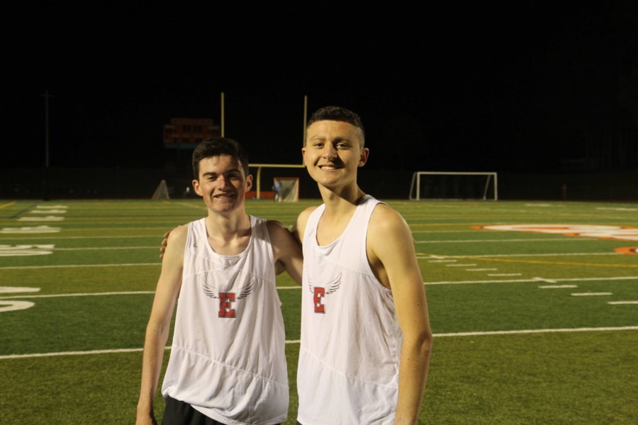 Seniors Aidan Groff and Gabe Rodriguez pose for the camera after their race at Cherokee’s Night of 3200s.