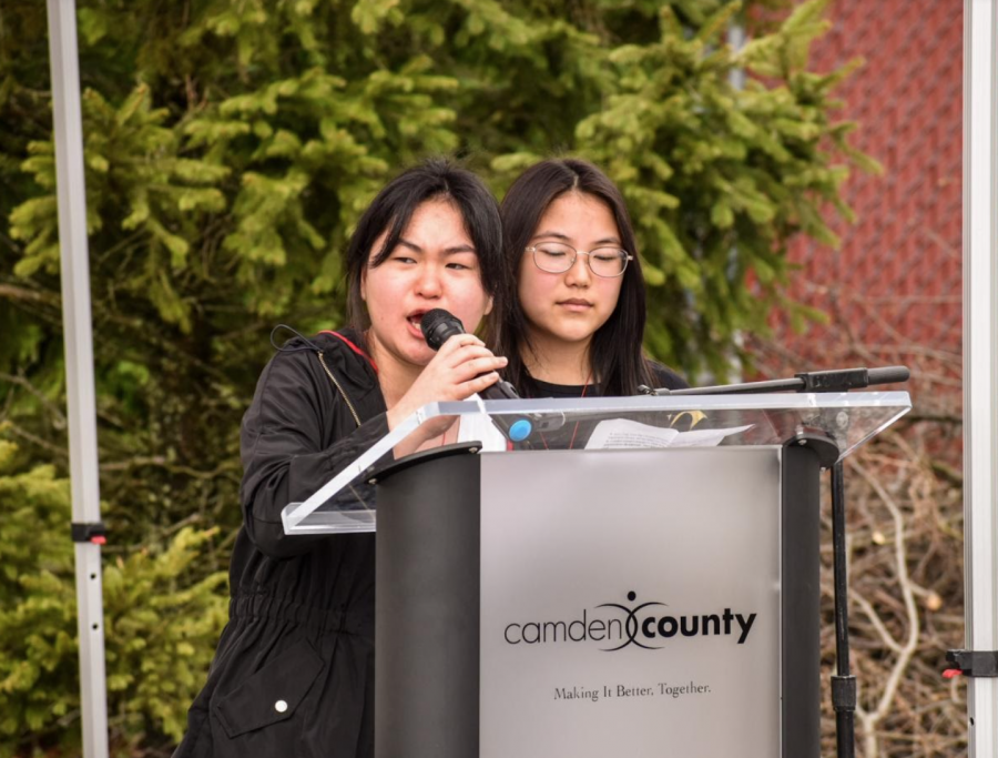 Featured writers, Gina Liu (‘23) and Crystal Yeh (‘24) give impassioned speeches at the Stop Anti-Asian Hate Rally.