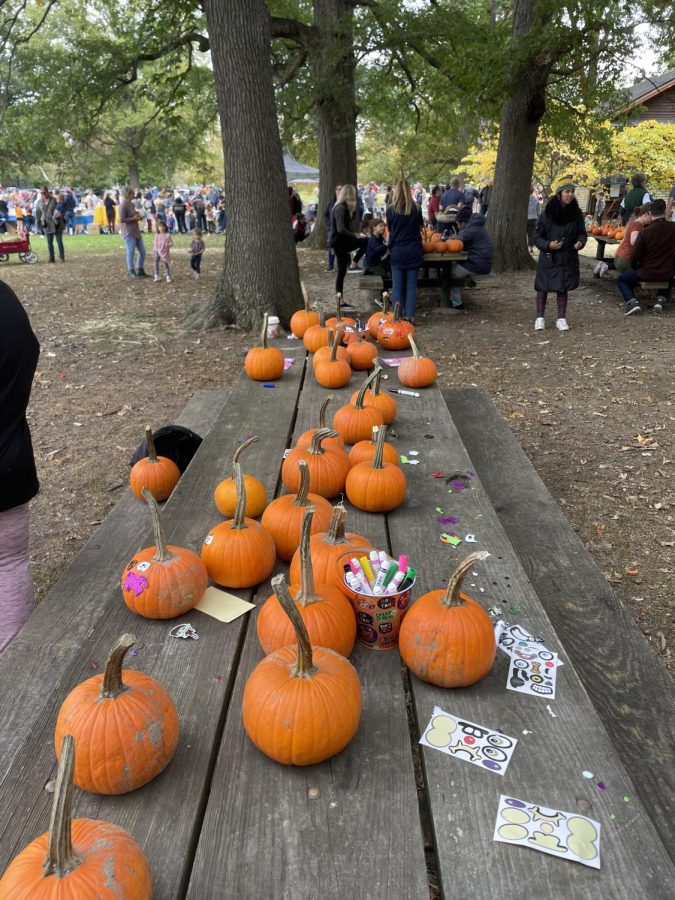 Pumpkin decorating at the Collingswood Fall Festival provided entertainment for everyone there.