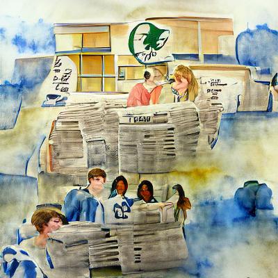 NightCafe Created, an AI-generated art platform, produced this watercolor-style art piece after being given the prompt "Eastside high school newspaper".