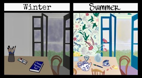 Melissa Vital (23) exhibits the stark differences between winter and summer with her artwork.