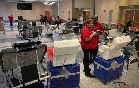 A university blood drive run by the American Red Cross.