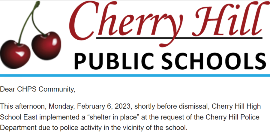 Cherry Hill Public Schools sent an email out to the community regarding the shelter in place.