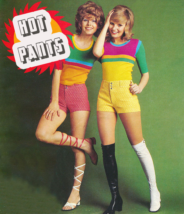 Hot+pants%2C+shorts+made+of+colorful+fabric%2C+were+a+trendy+article+of+clothing+during+the+1970s.