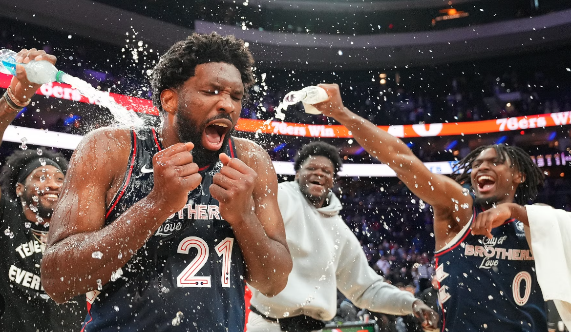 Philadelphia+76ers+center%2C+Joel+Embiid%2C+celebrates+with+his+teammates+on+Monday%2C+Jan.+22%2C+after+scoring+a+career+high+70+points+against+the+San+Antonio+Spurs.+Embiids+historic+milestone+surpassed+the+68-point+franchise+record+held+by+Naismith+Memorial+Basketball+Hall+of+Fame+center%2C+Wilt+Chamberlain.+