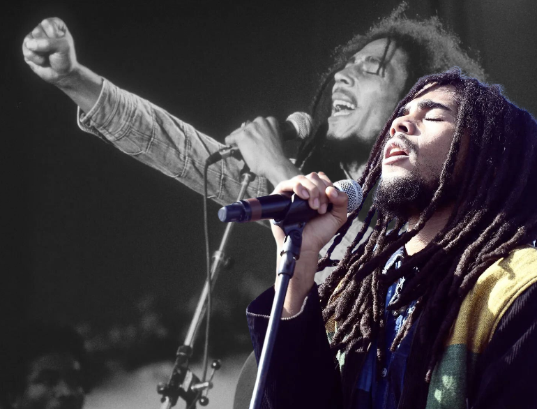 Bob Marley (left) is shown alongside his grandson YG Marley (in color).