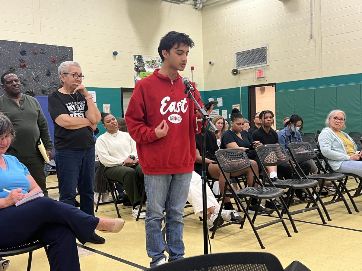 Eastside Opinions Editor, Manar Hadi (25), expresses his ideas before the Board of Education.