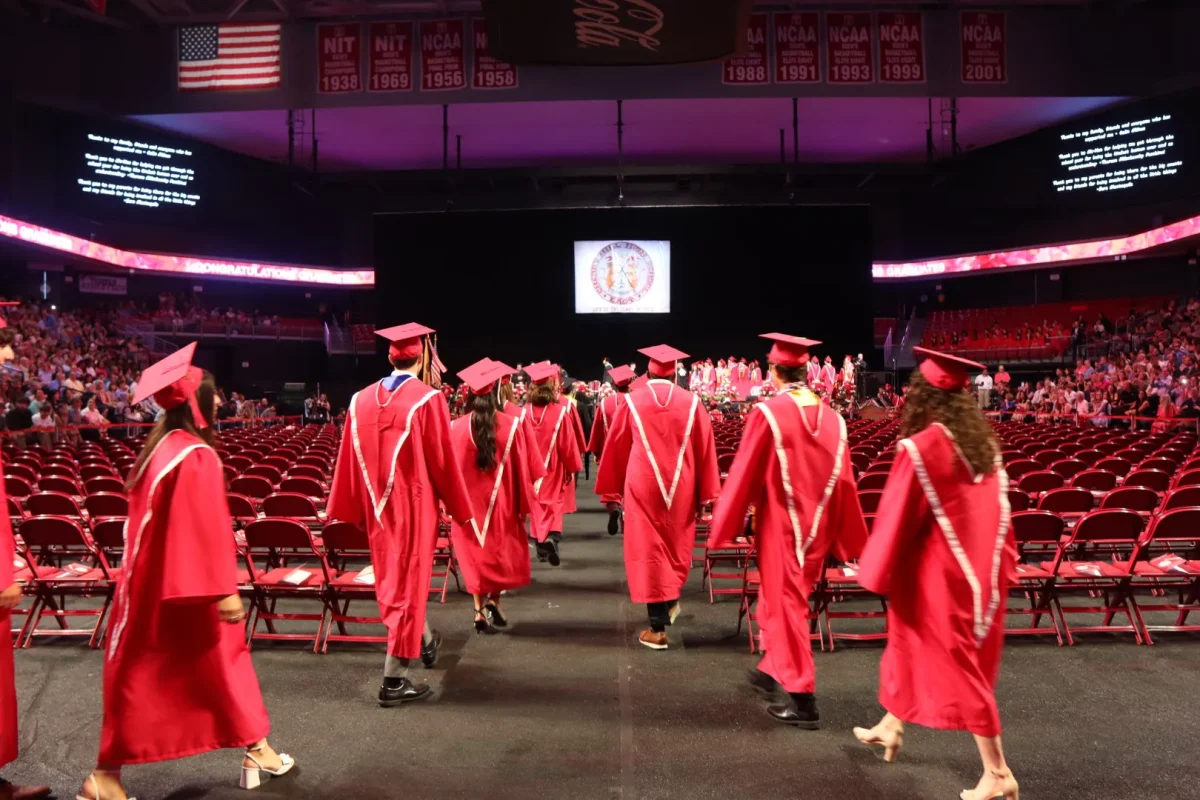 Cherry Hill East 2024 Graduation, in which all graduating seniors wore red caps and gowns