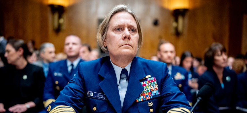 Admiral Linda Fagan attends a subcommittee hearing regarding sexual assault and harassment in the Coast Guard (Courtesy of Government Executive).