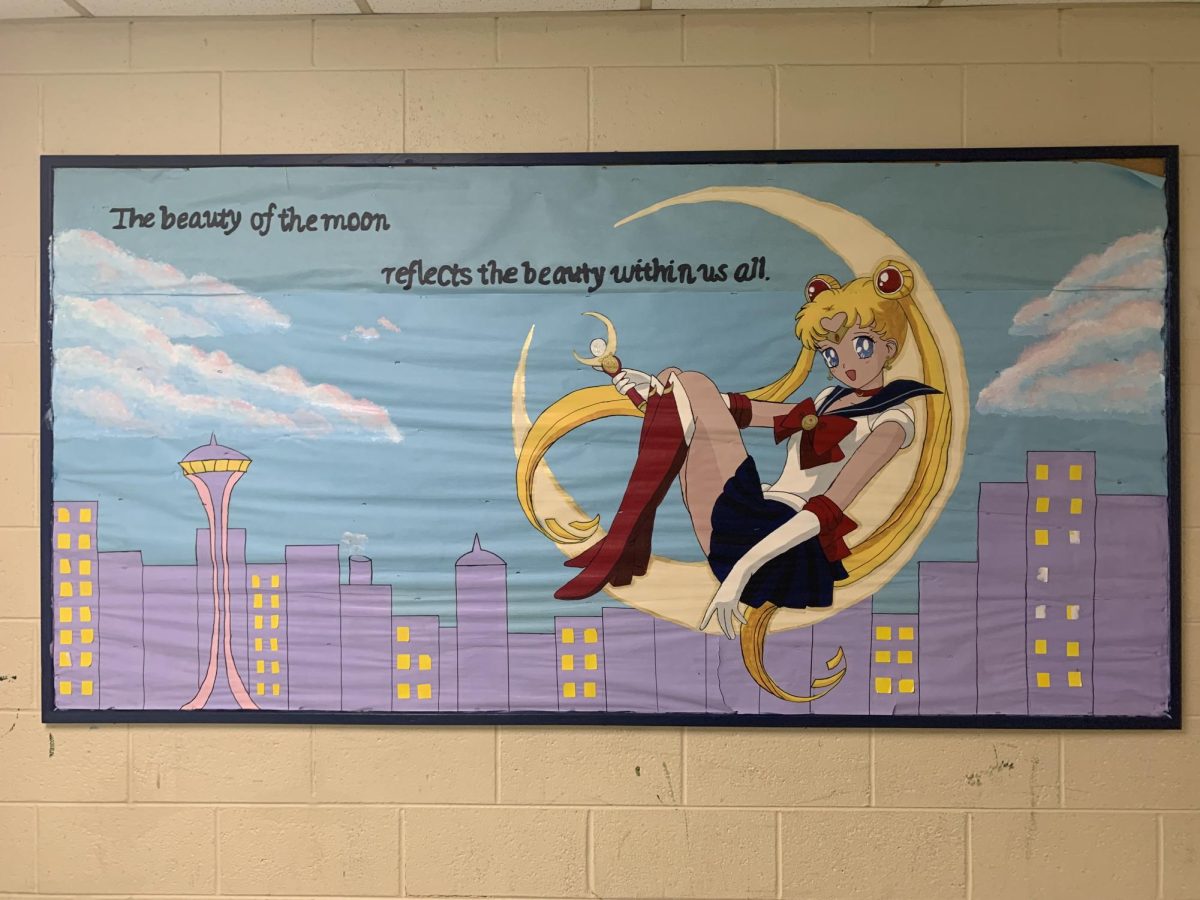 The sailor moon mural features a positive message for students who walk by. 