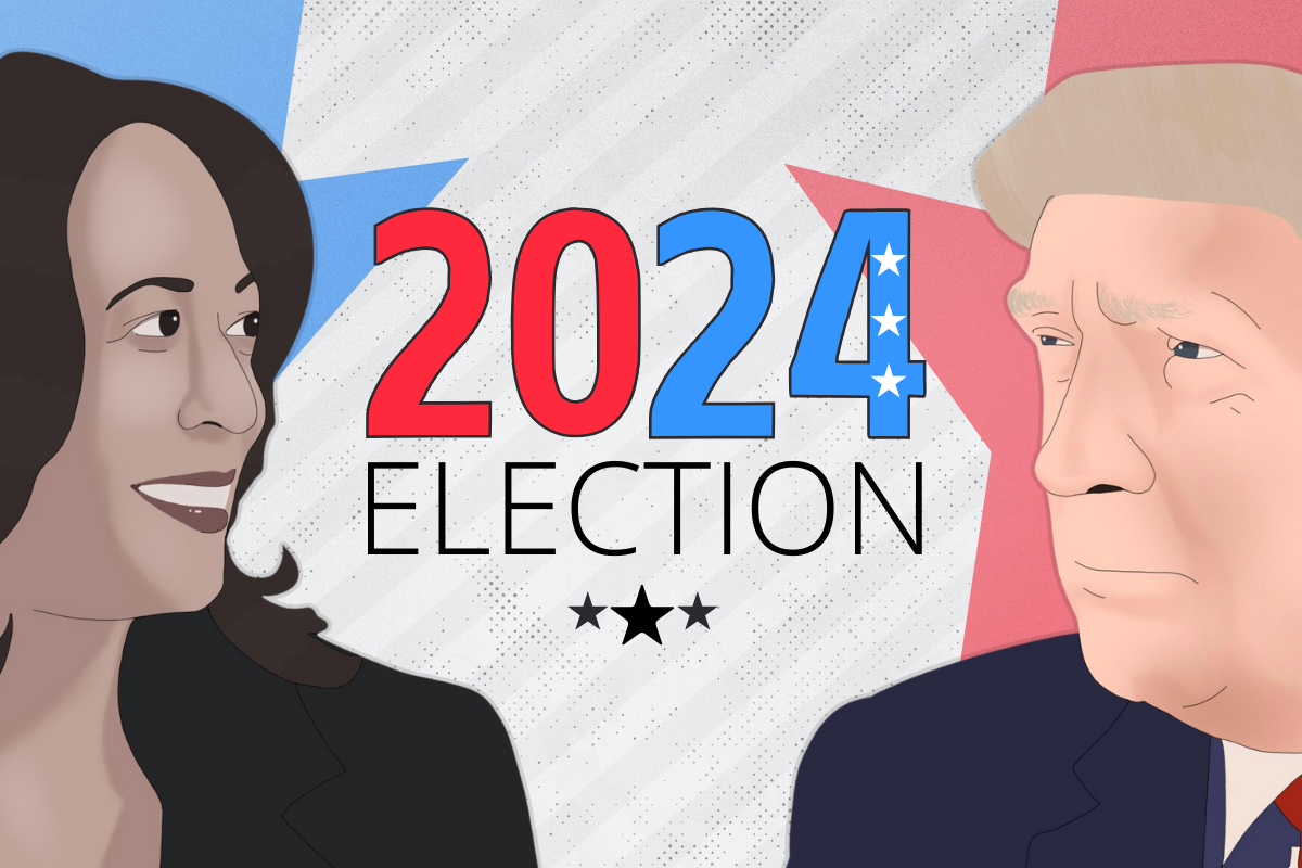 Art depicting the 2024 election by Katie Sullivan ('25), graphic by Dino Russo ('26). 