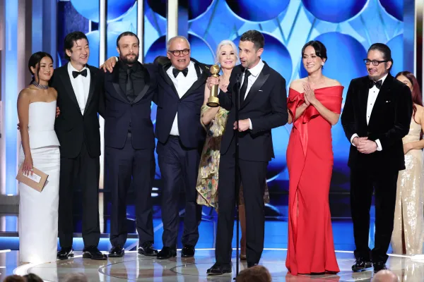 Cast and filmmakers of "Shogun" accepting their Golden Globe