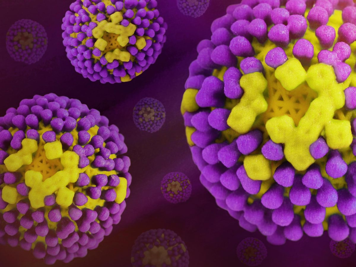 An artistic visualization of the influenza virus. "Influenza Virus" by NIAID is licensed under CC BY 2.0