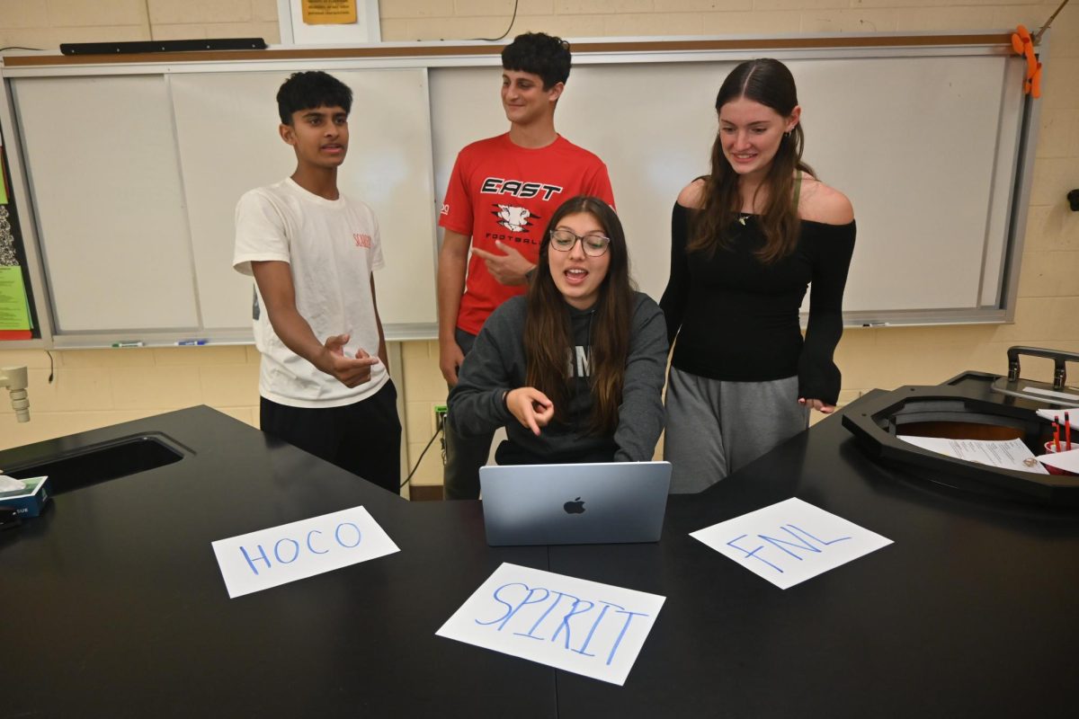 Schoolwide SGA president Anna Bardunias ('26) works with class presidents (from left to right): Zain Rizvi ('27), Matthew Fingerman ('28), and Brooke Levy ('26) to coordinate events for the year.