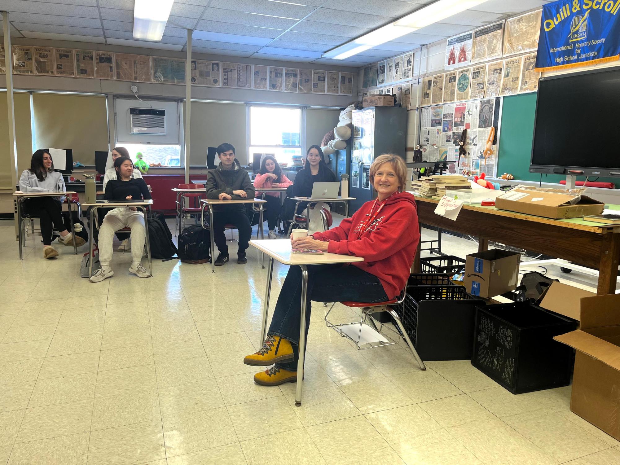 Mrs. Walker addresses the Eastside Editorial Board on her final day at East.