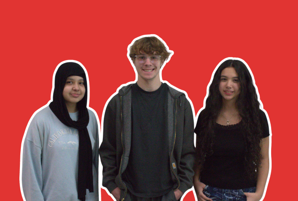 Fatima Tariq ('28), Dylan Zane ('27) and Caitlin Shaw ('28) pose for a picture. From left to right: Fatima Tariq, Dylan Zane, Caitlin Shaw.