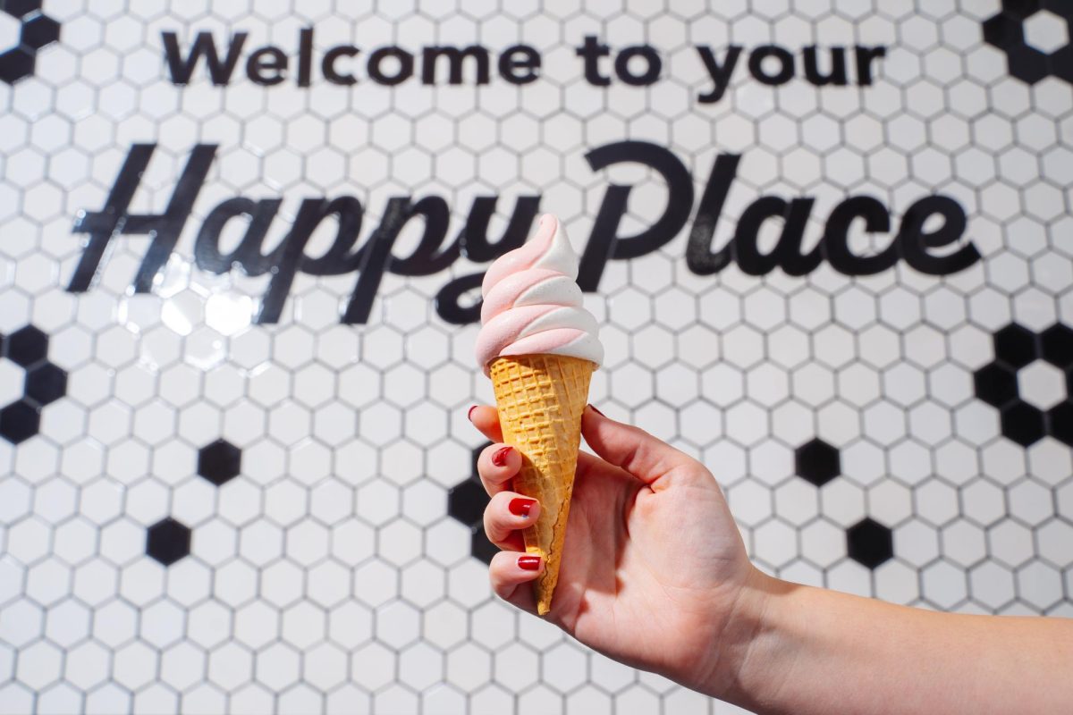 Soft serve ice cream shines in front of the mural at Happy Place Homemade. Used with permission from Jessica Buono. 