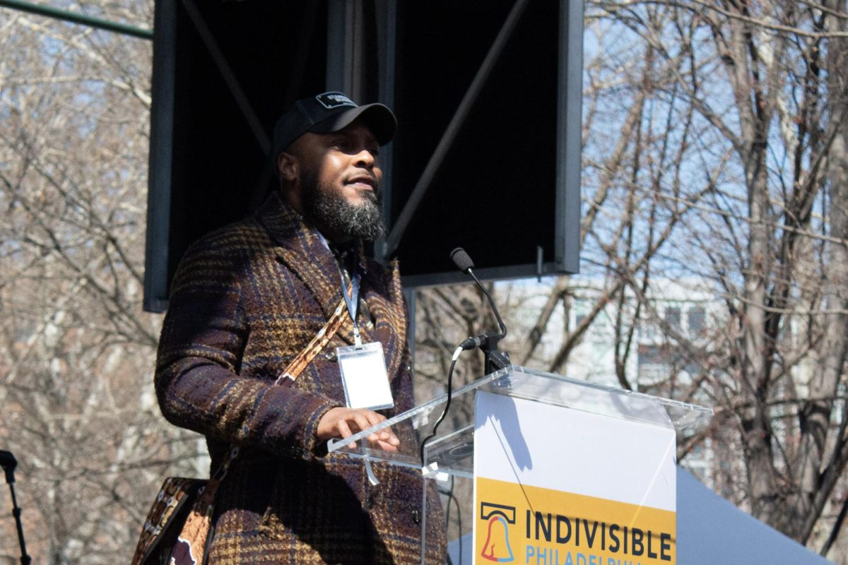 Rev. G. Lamar Stewart speaks at No Kings Philadelphia.