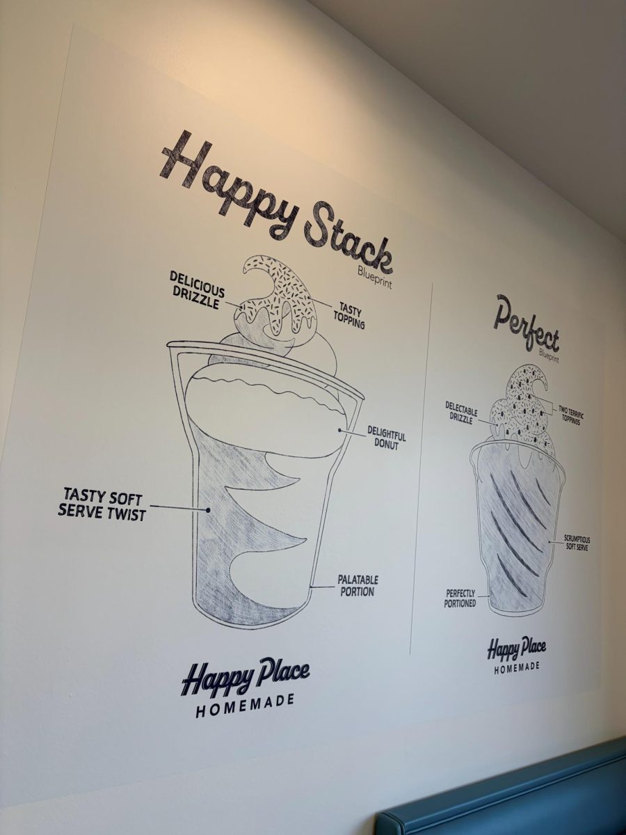 The blueprints for a Happy Stack and Perfect sit behind a booth. Used with permission from Jessica Buono. 