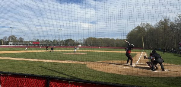 Mike Fekete ('27) steps up to bat against Eastern's pitcher. Used with permission from Abigail Callahan ('26).
