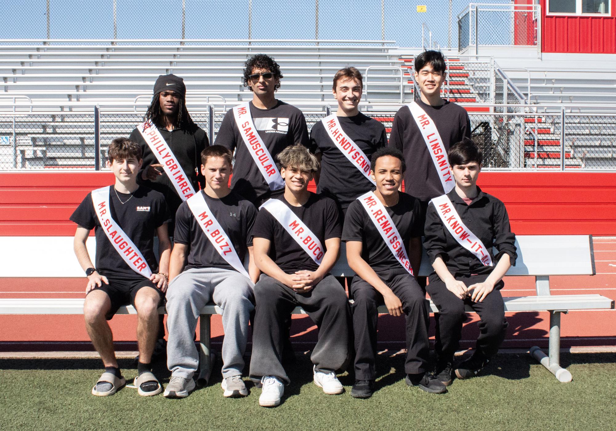The Mr. East contestants pose for a photo with their sashes.