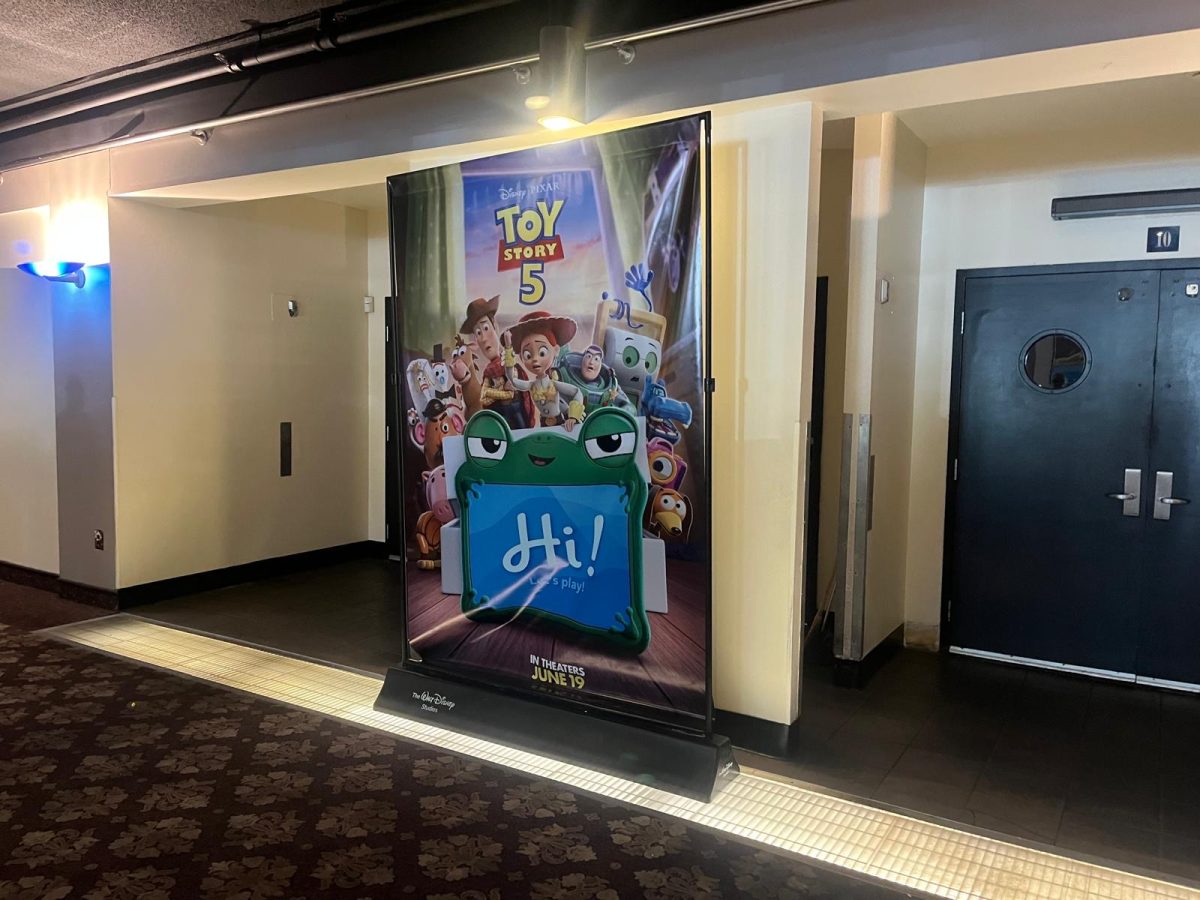 Poster for "Toy Story 5" hangs at AMC theaters