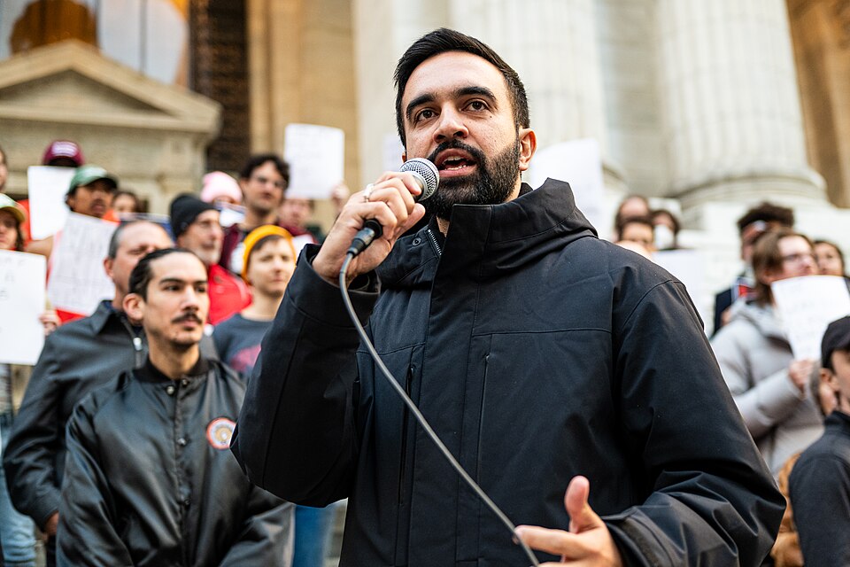 Zohran Mamdani connects with and inspires many through public speaking.
Zohran Mamdani at the Resist Fascism Rally in Bryant Park on Oct 27th 2024 by Bingjiefu He is licensed under